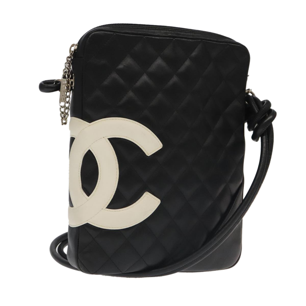 CHANEL Matelasse Cambon Line Shoulder Bag Leather Black Silver CC PP067