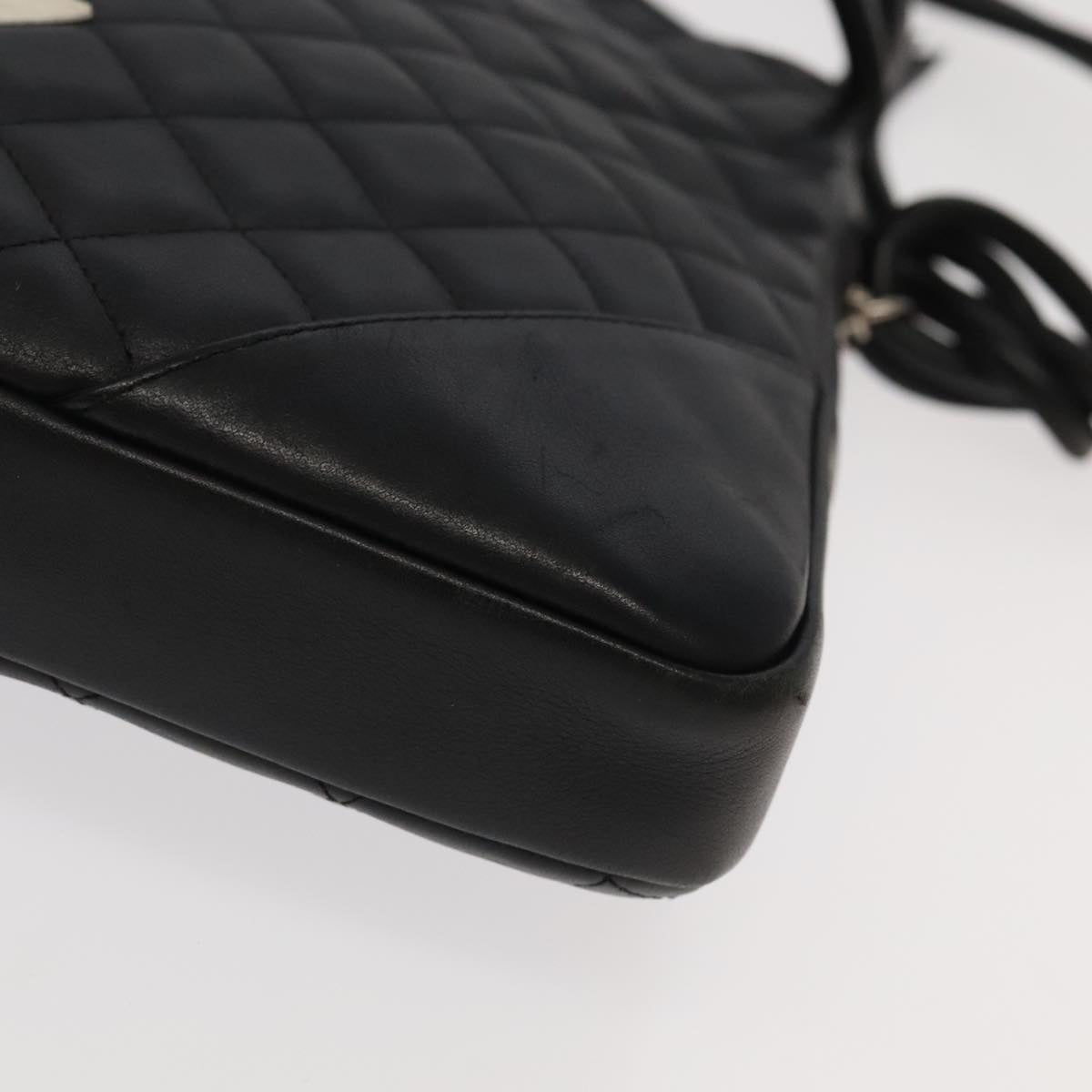 CHANEL Matelasse Cambon Line Shoulder Bag Leather Black Silver CC PP067