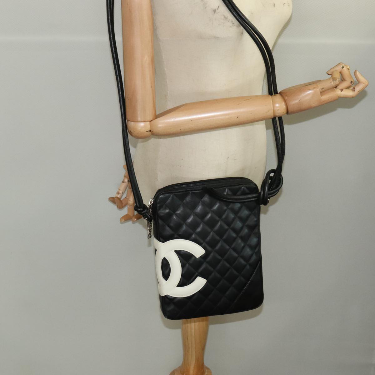 CHANEL Matelasse Cambon Line Shoulder Bag Leather Black Silver CC PP067