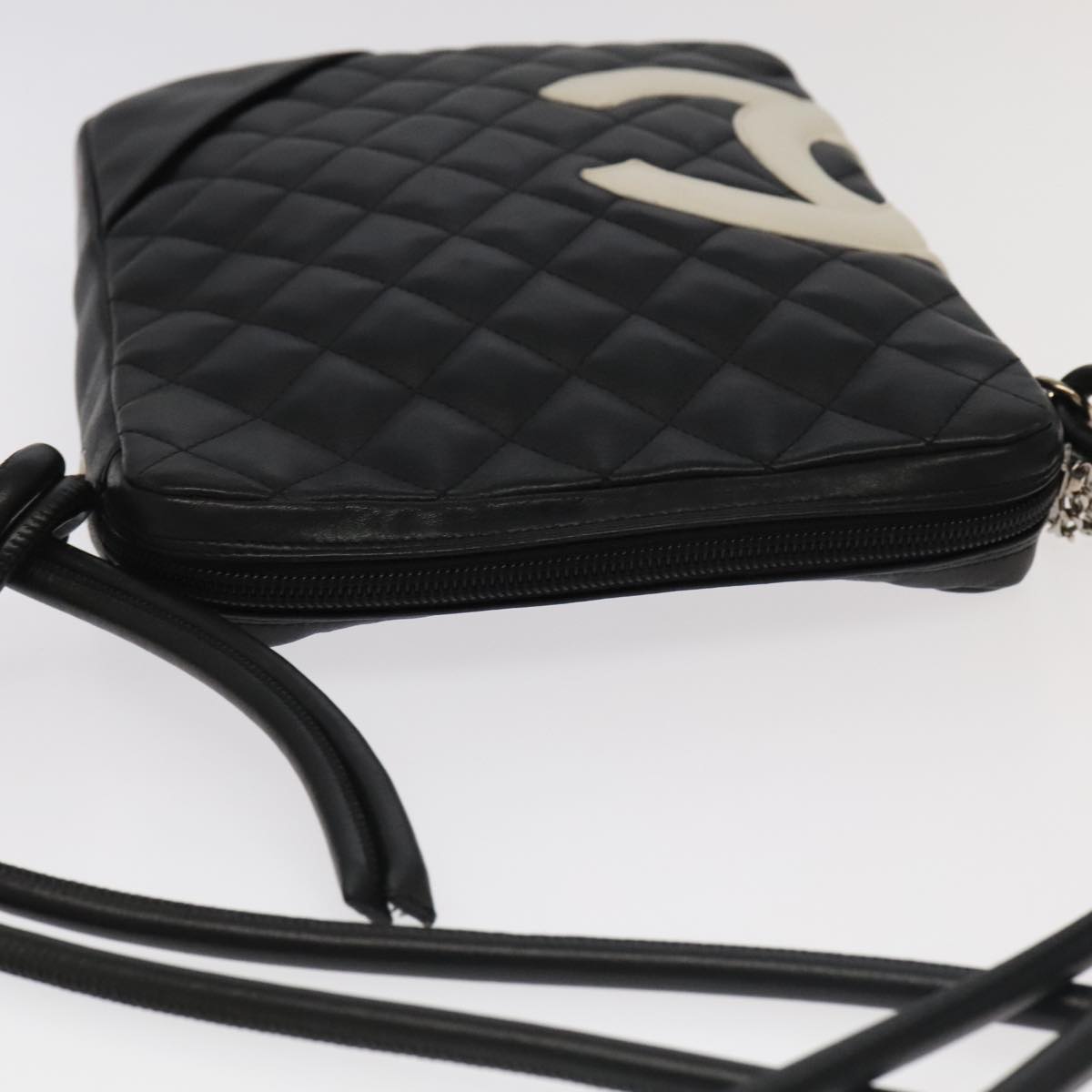 CHANEL Matelasse Cambon Line Shoulder Bag Leather Black Silver CC PP067