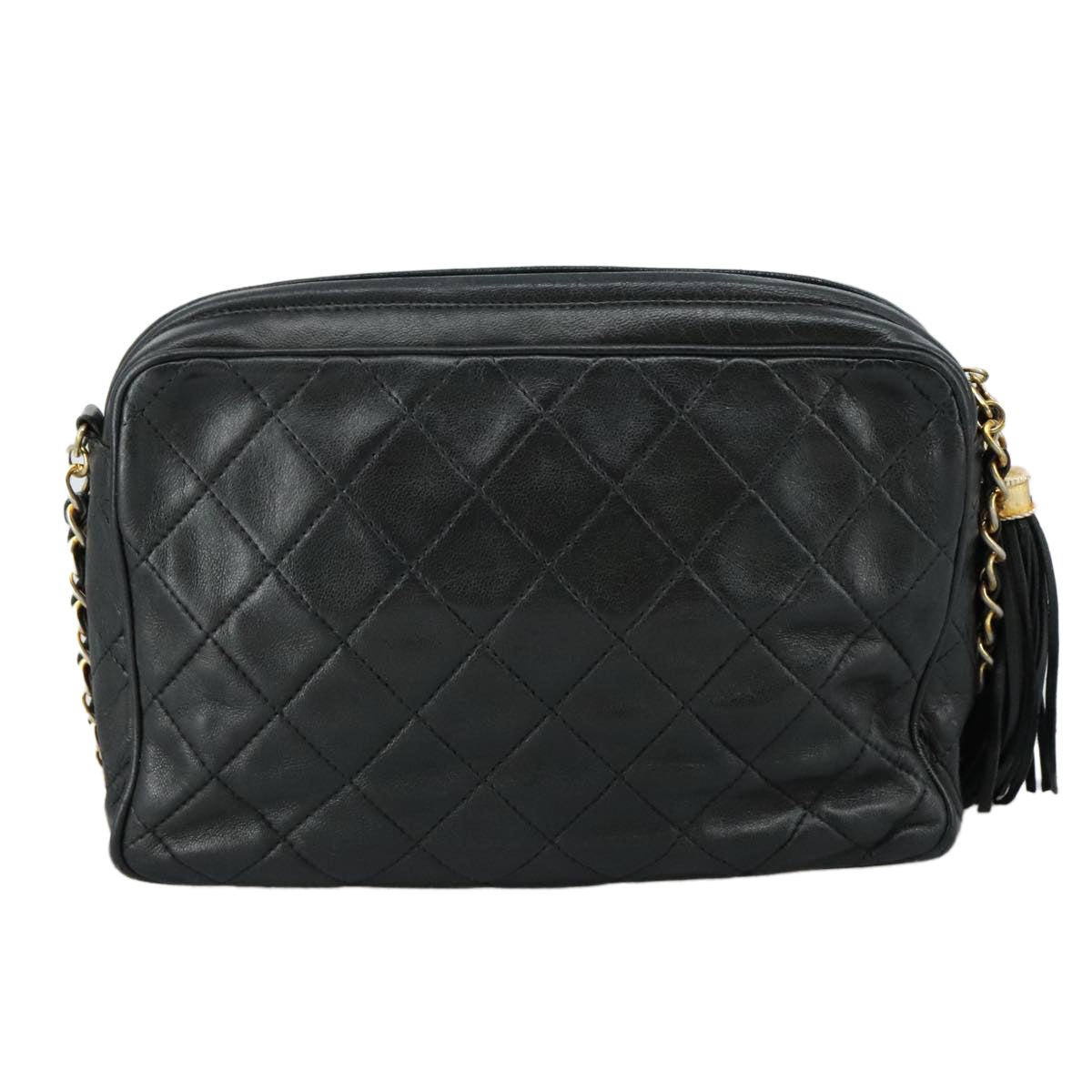 CHANEL Matelasse Chain Shoulder Bag Lamb Skin Black Gold CC PP082