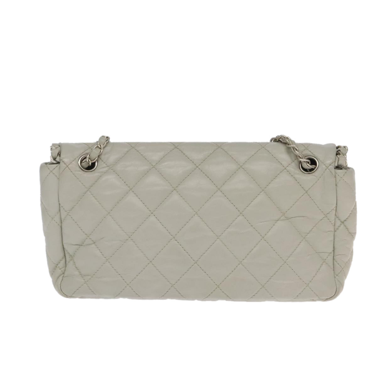 CHANEL Matelasse Chain Shoulder Bag Leather White Silver CC PP083