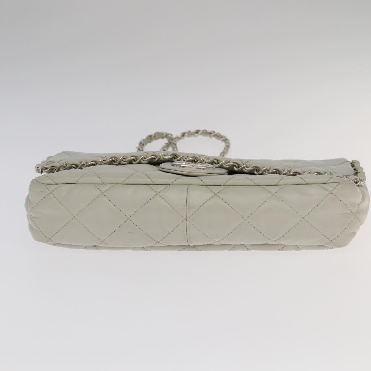 CHANEL Matelasse Chain Shoulder Bag Leather White Silver CC PP083