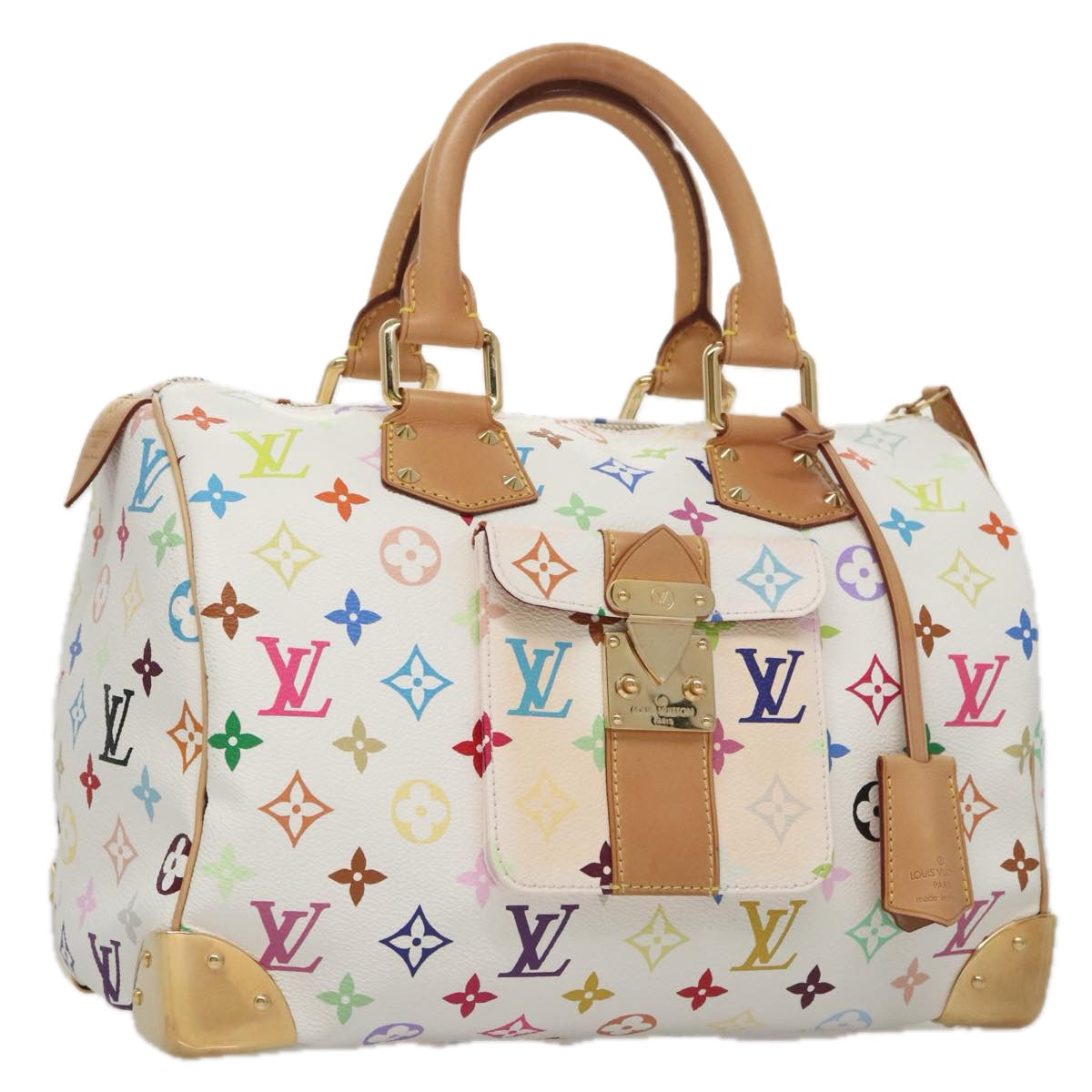 LOUIS VUITTON Monogram Multicolor Speedy 30 Hand Bag White M92643 LV PP087A