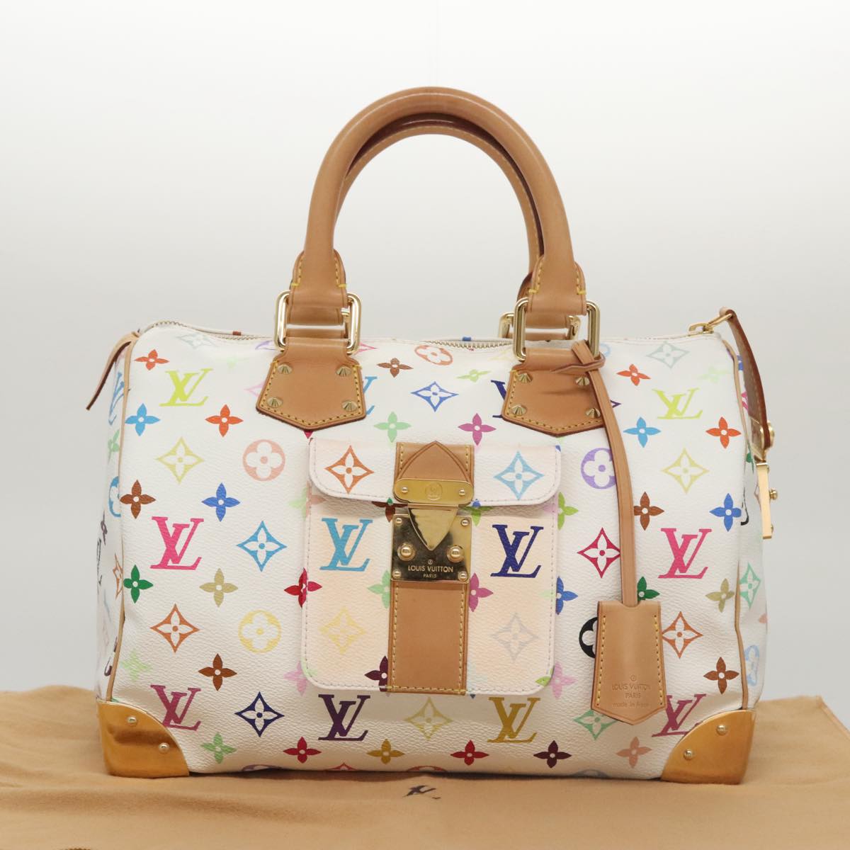 LOUIS VUITTON Monogram Multicolor Speedy 30 Hand Bag White M92643 LV PP087A
