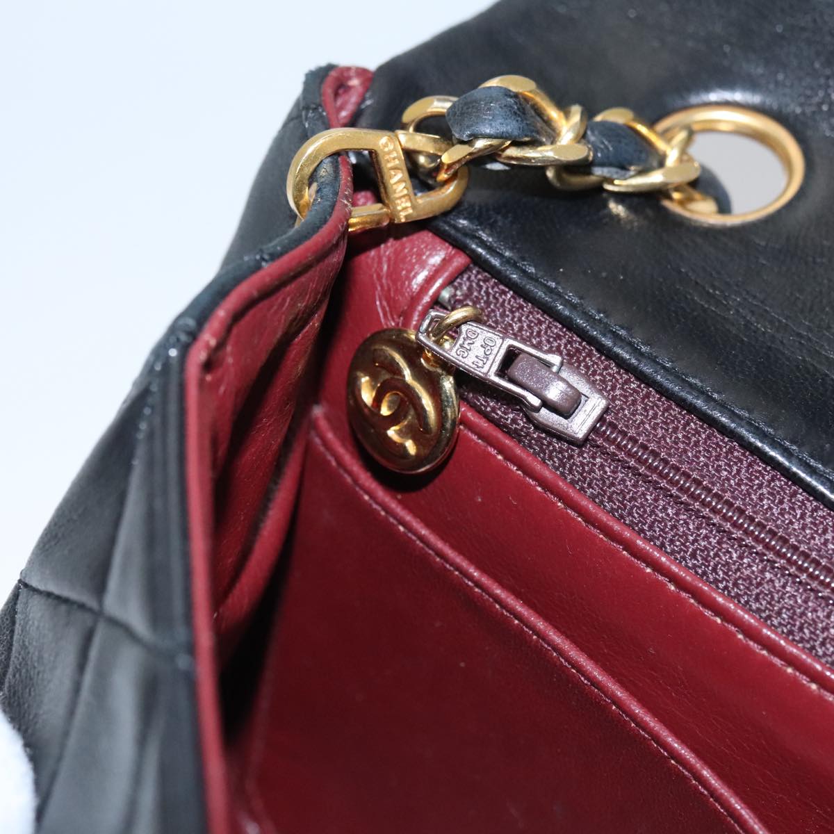 CHANEL Matelasse Chain Shoulder Bag Lamb Skin Black Gold CC PP106A