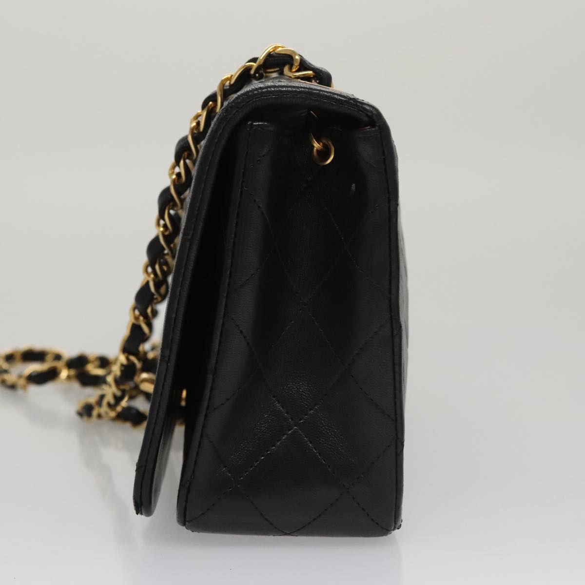 CHANEL Matelasse Chain Shoulder Bag Lamb Skin Black Gold CC PP106A