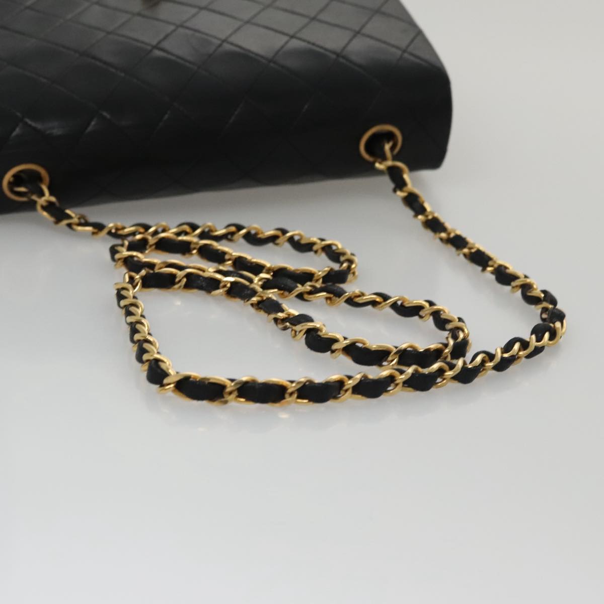 CHANEL Matelasse Chain Shoulder Bag Lamb Skin Black Gold CC PP106A