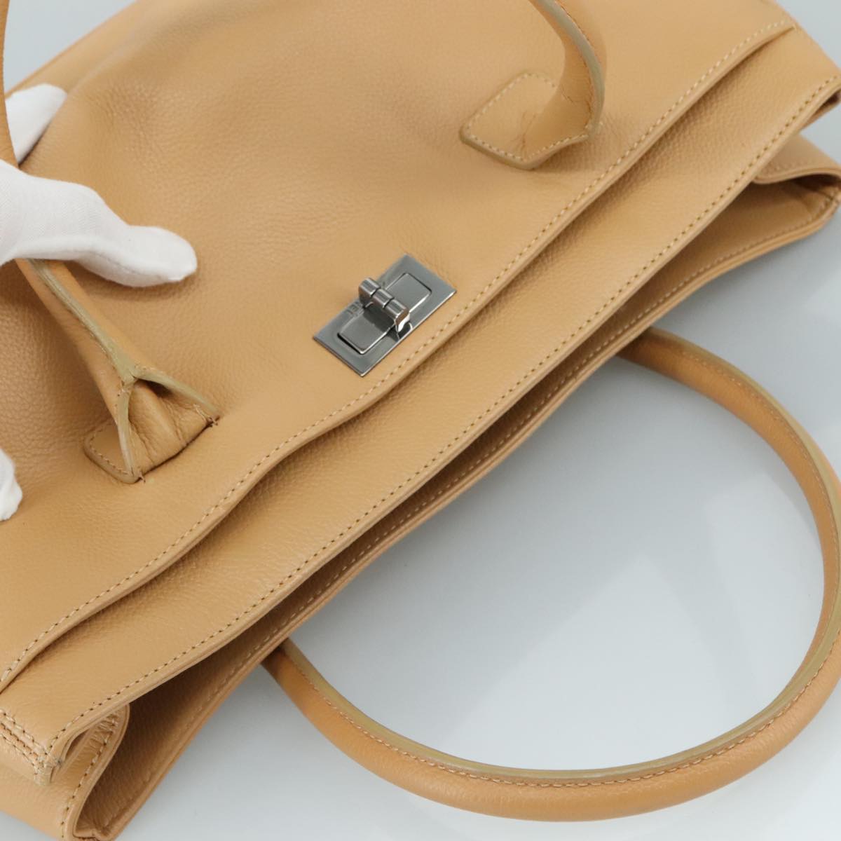 CHANEL Hand Bag Caviar Skin Brown Silver CC PP123