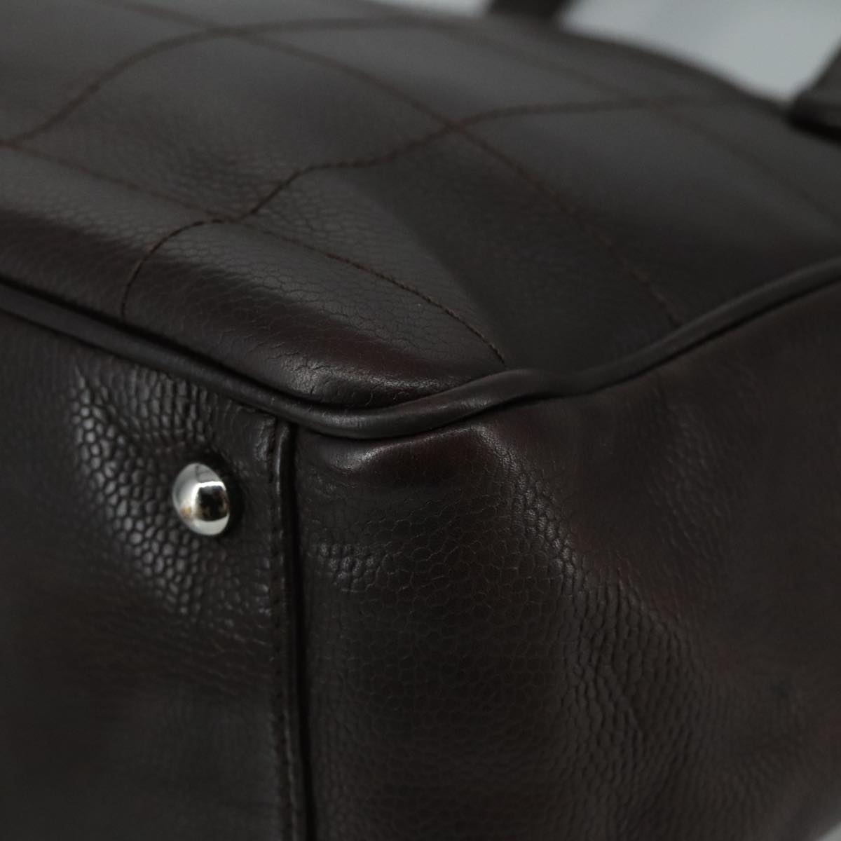 CHANEL Hand Bag Caviar Skin Brown Silver CC PP124