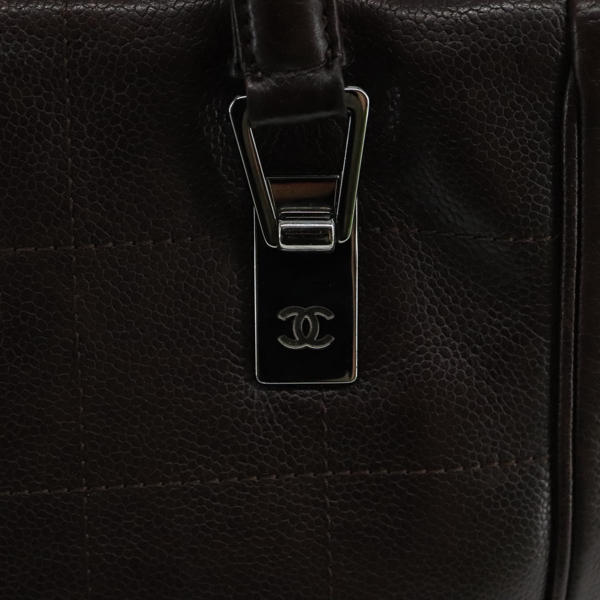 CHANEL Hand Bag Caviar Skin Brown Silver CC PP124