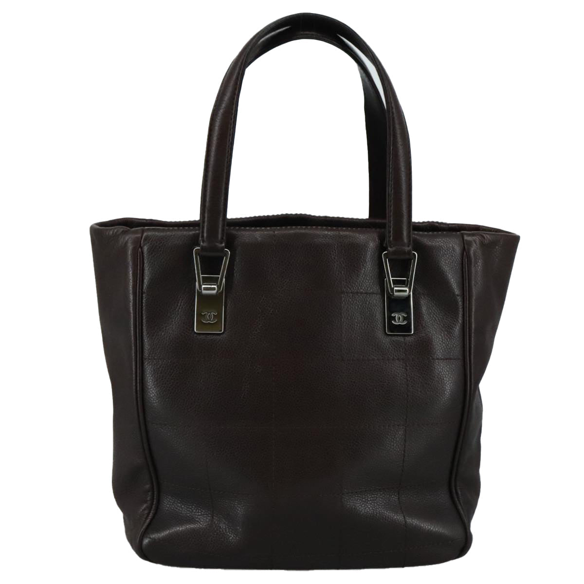 CHANEL Hand Bag Caviar Skin Brown Silver CC PP124