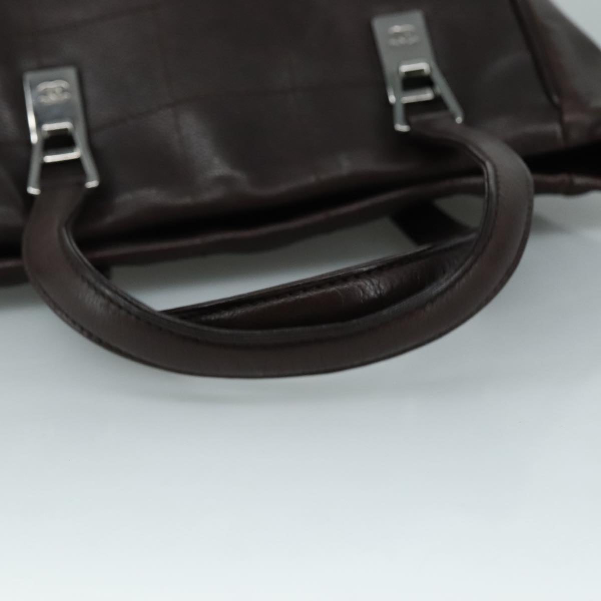 CHANEL Hand Bag Caviar Skin Brown Silver CC PP124