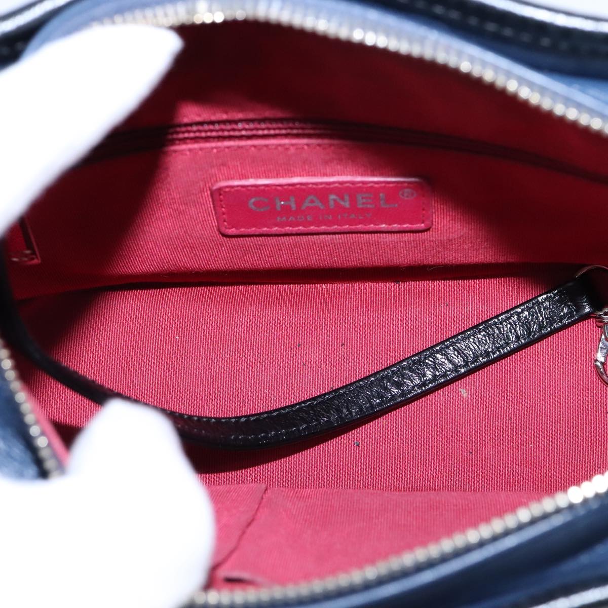 CHANEL Matelasse Chain Shoulder Bag Lamb Skin Blue CC PP130