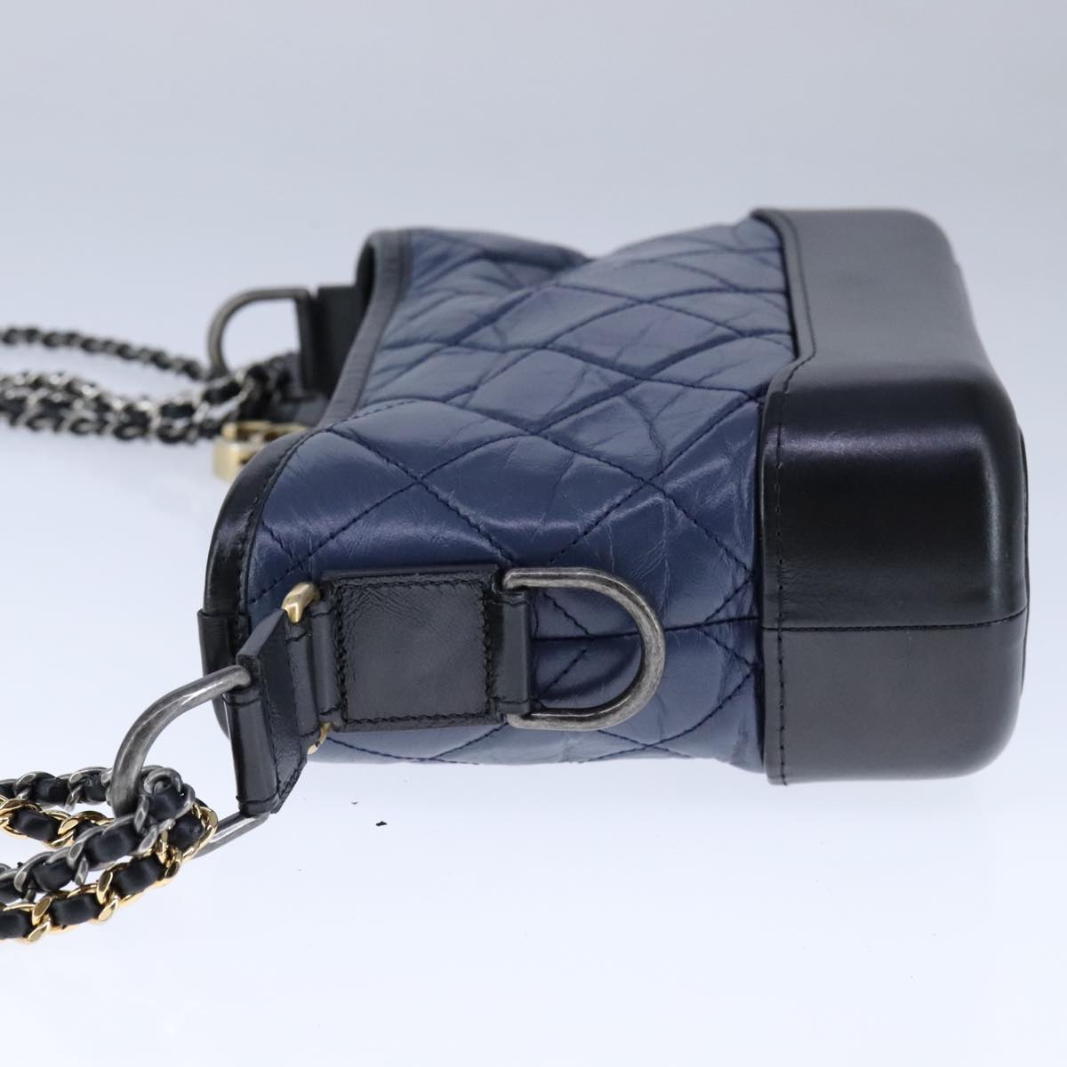 CHANEL Matelasse Chain Shoulder Bag Lamb Skin Blue CC PP130