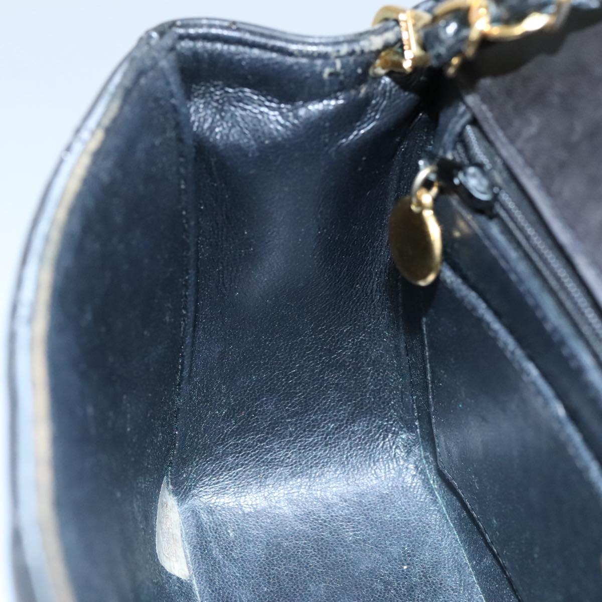 CHANEL Chain Diana Shoulder Bag Patent leather Black Gold CC PP136