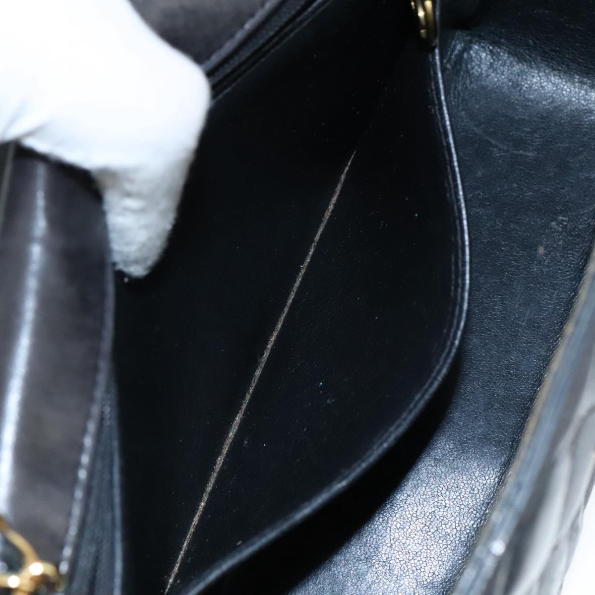 CHANEL Chain Diana Shoulder Bag Patent leather Black Gold CC PP136