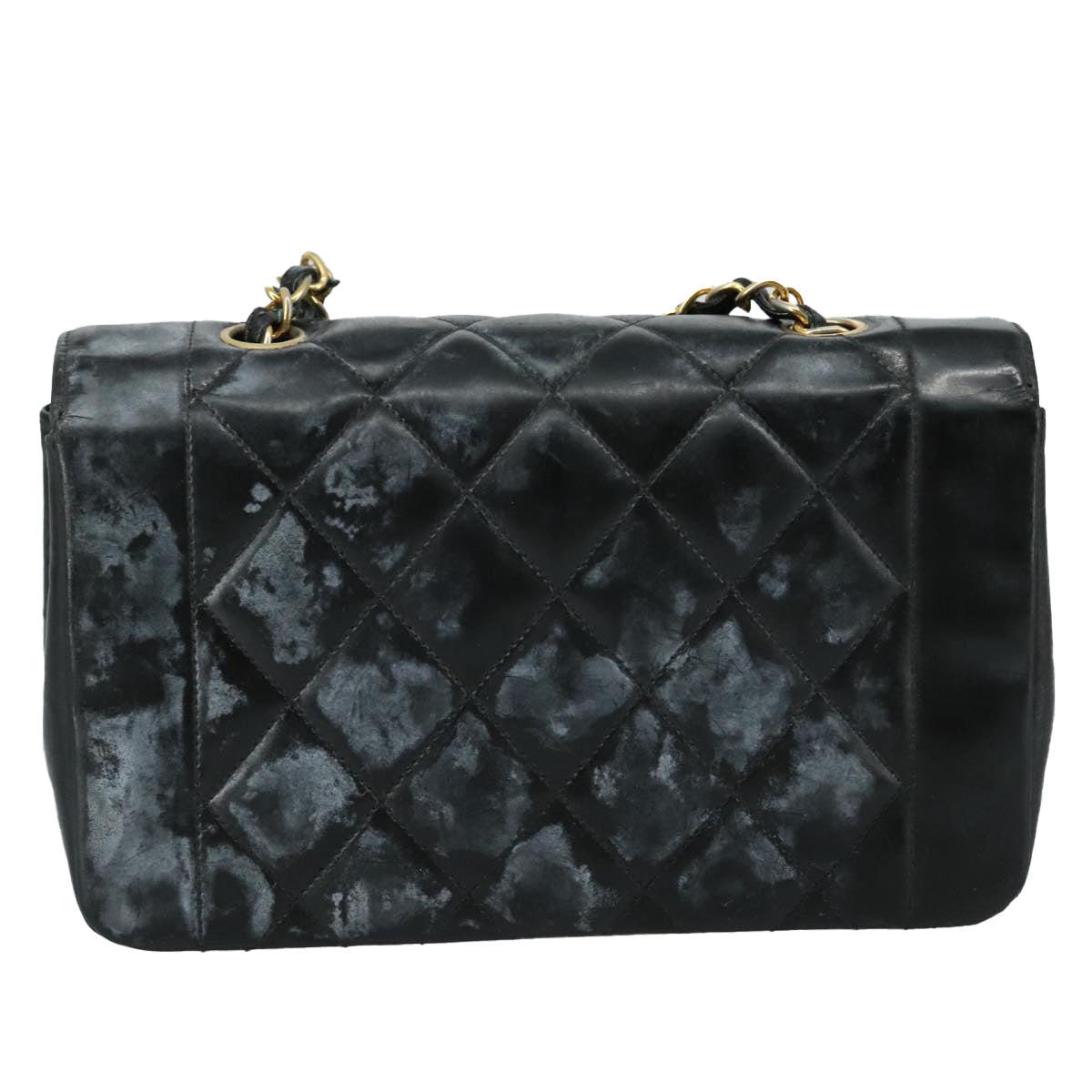 CHANEL Chain Diana Shoulder Bag Patent leather Black Gold CC PP136