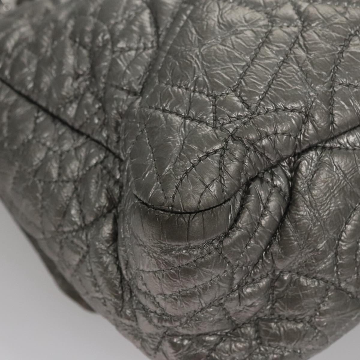 CHANEL Chain Shoulder Bag Nylon Gray Silver CC PP144