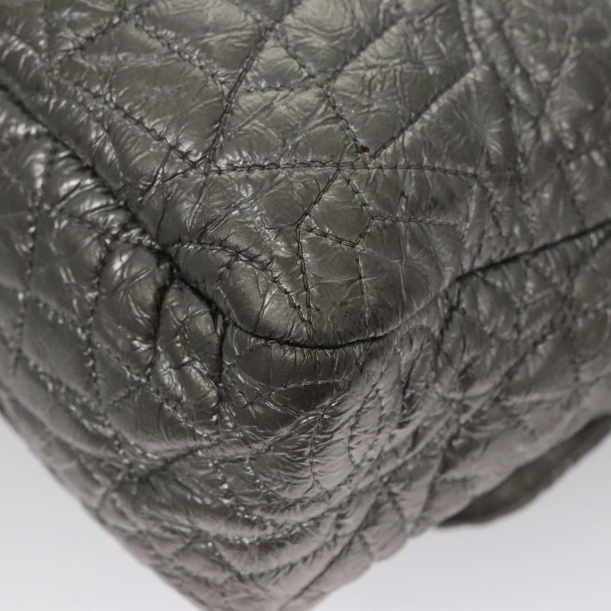 CHANEL Chain Shoulder Bag Nylon Gray Silver CC PP144