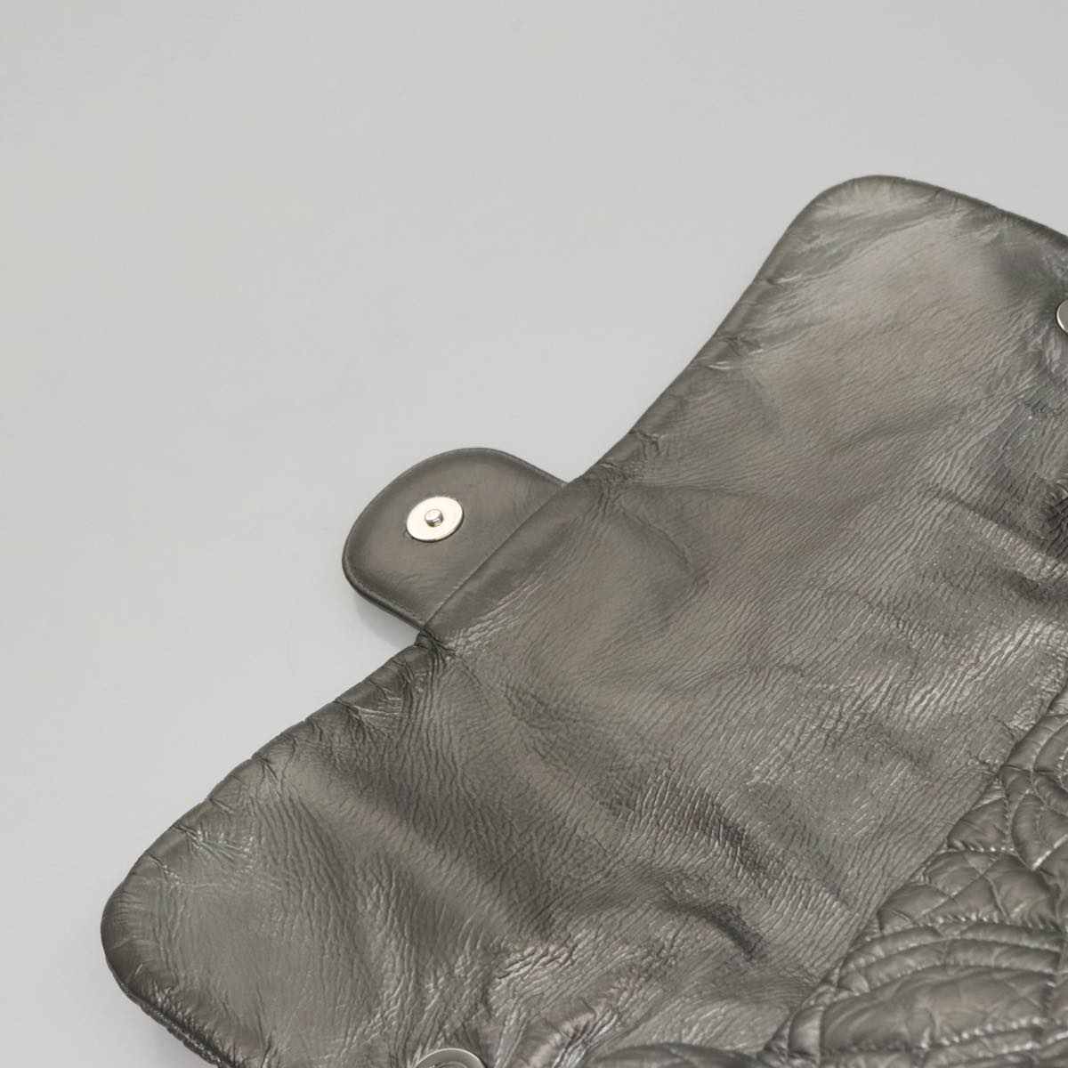 CHANEL Chain Shoulder Bag Nylon Gray Silver CC PP144