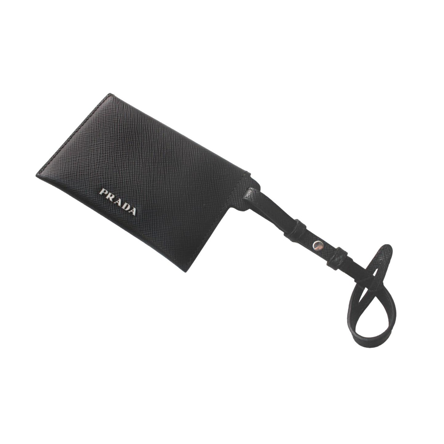Prada Black Saffiano Leather Envelope Luggage Tag Keychain 1EN022