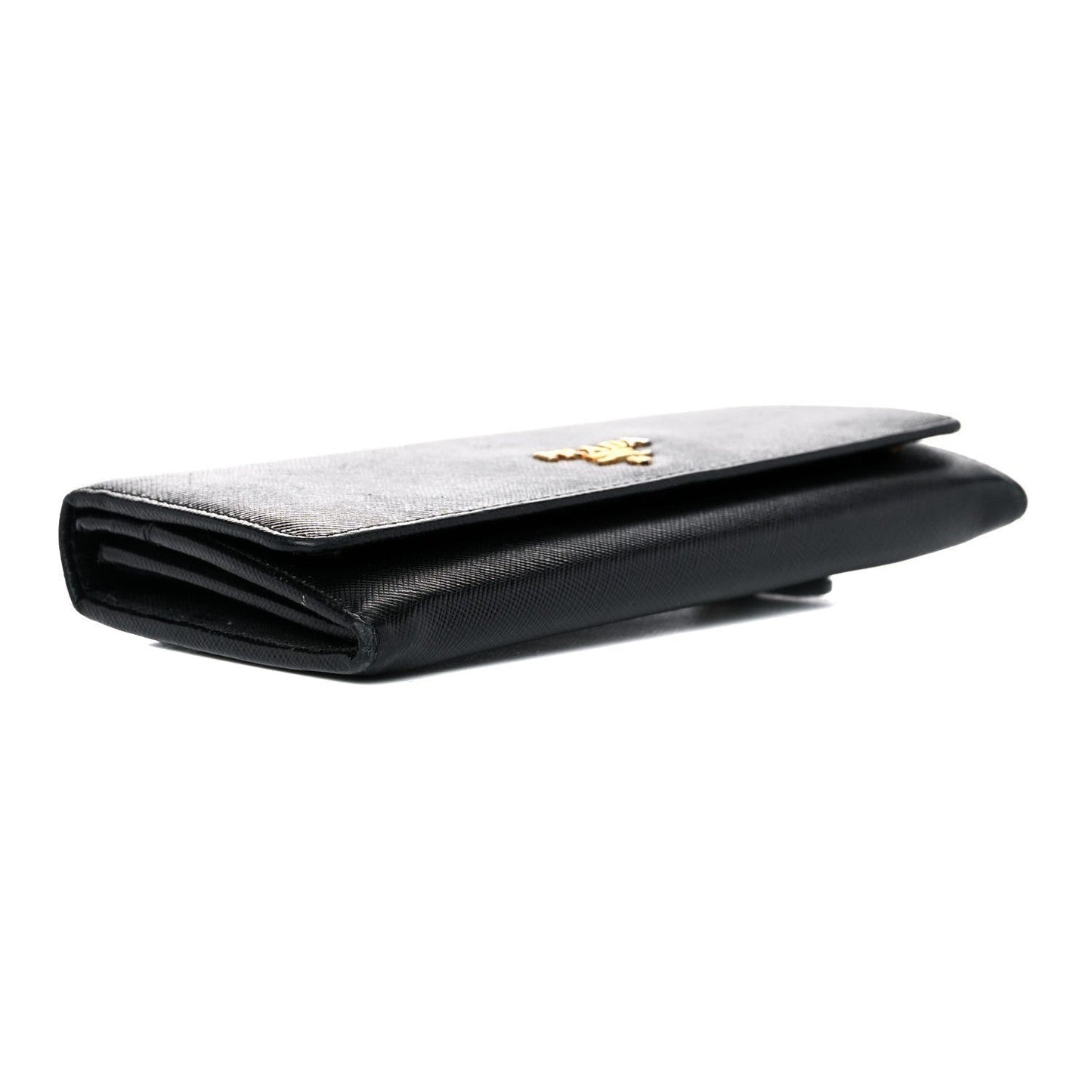 Prada Black Saffiano Leather Snap ID Holder Long Wallet 1MH132