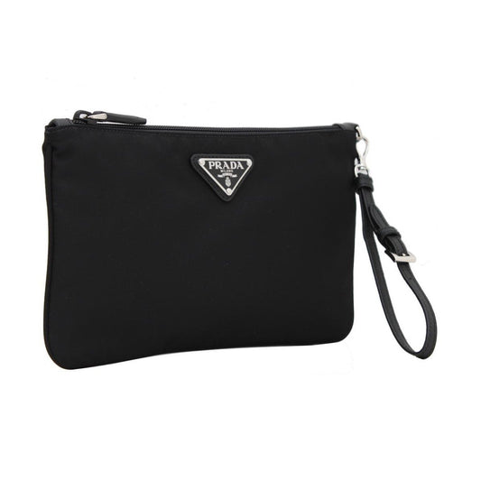 Prada Black Tessuto Nylon Pouch Prada Logo Wristlet Clutch Bag 1NH545