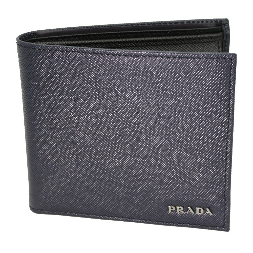 Prada Navy Black Bicolor Saffiano Leather Logo Bifold Wallet 2MO738