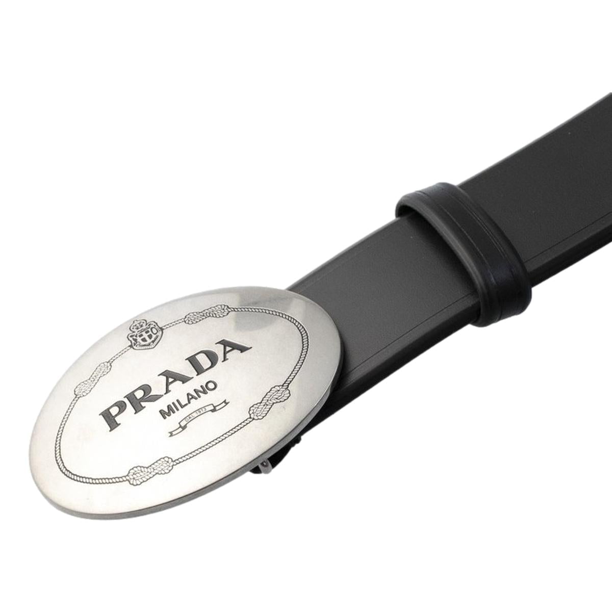 Prada Navy Blue Saffiano Leather Belt Brushed Silver Buckle 105/42 2CM046