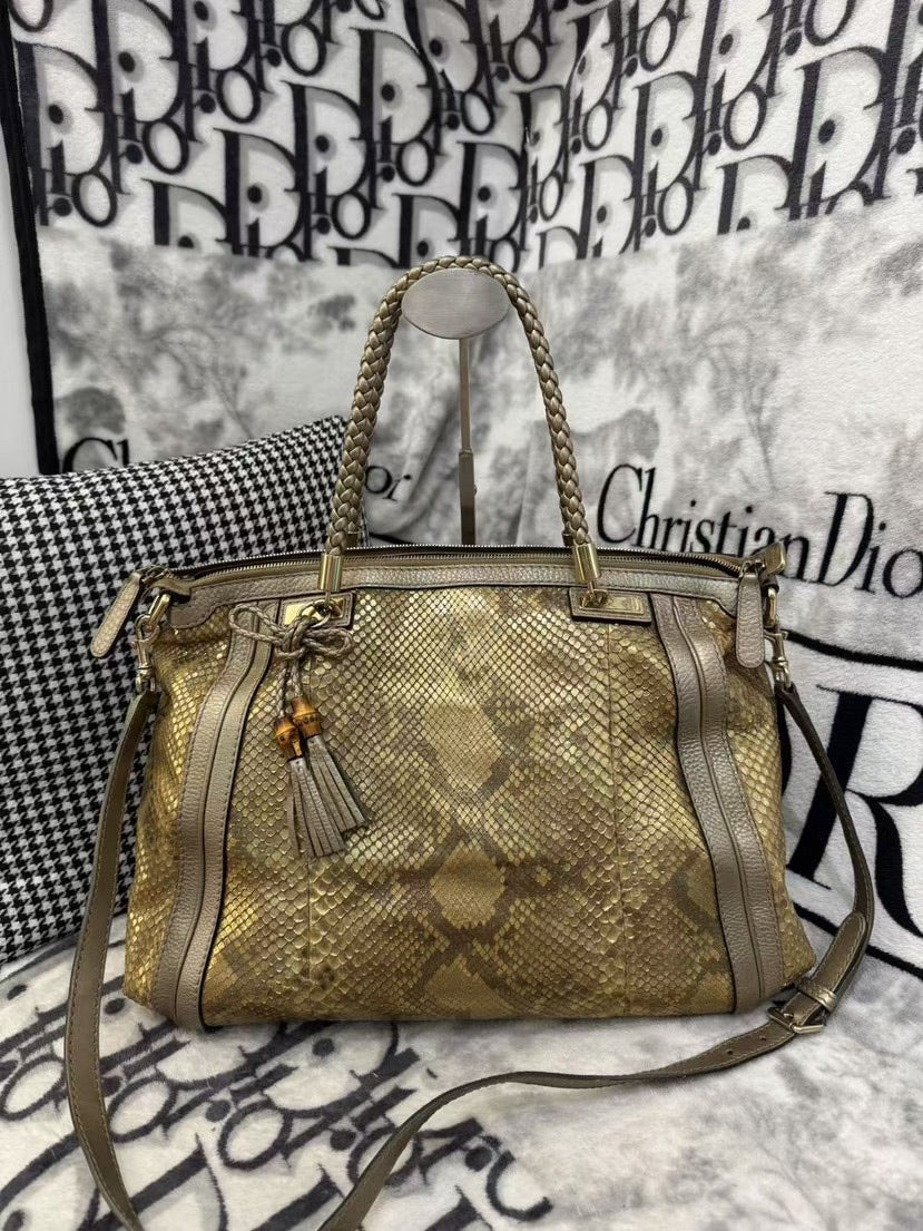 GLM-- Medium Exotic Snakeskin Leather Tote Bag Brown