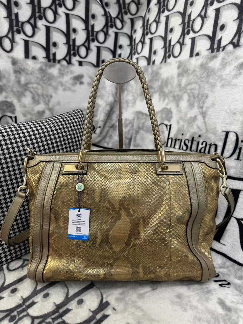 GLM-- Medium Exotic Snakeskin Leather Tote Bag Brown