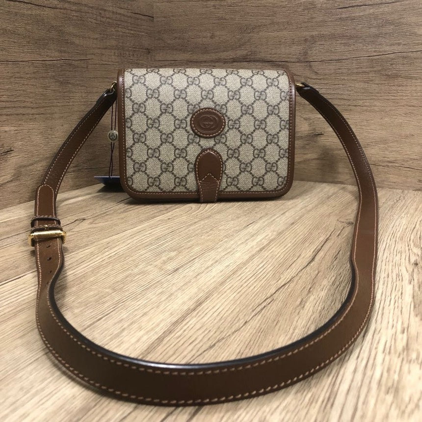 GLM-- Beige Brown GG Supreme Canvas Small Crossbody Bag