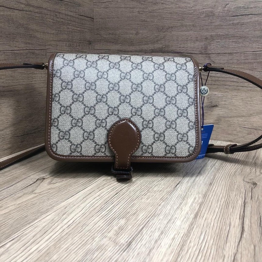 GLM-- Beige Brown GG Supreme Canvas Small Crossbody Bag