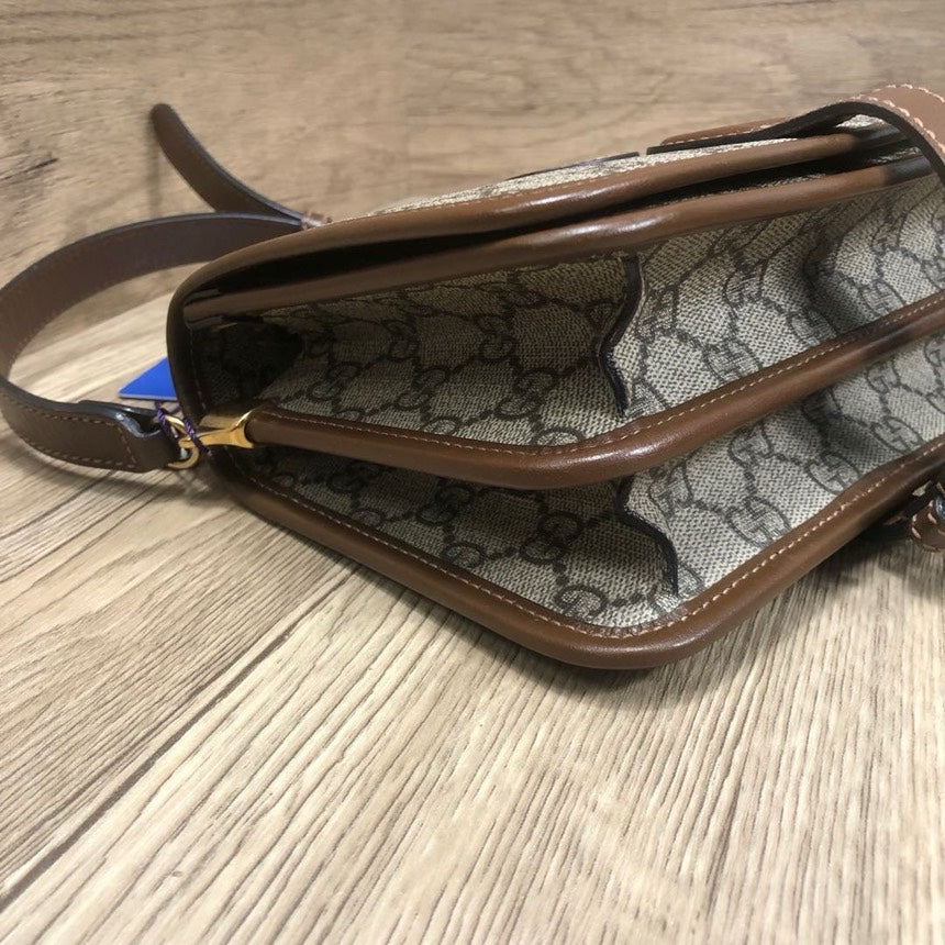 GLM-- Beige Brown GG Supreme Canvas Small Crossbody Bag