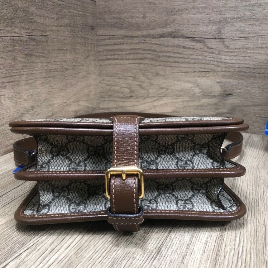 GLM-- Beige Brown GG Supreme Canvas Small Crossbody Bag