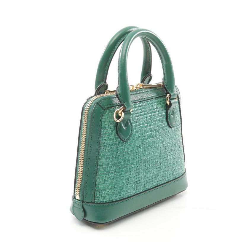 GLM-- Horsebit 1955 Mini Top Handle Bag Green Black Straw Leather 2WAY Handbag