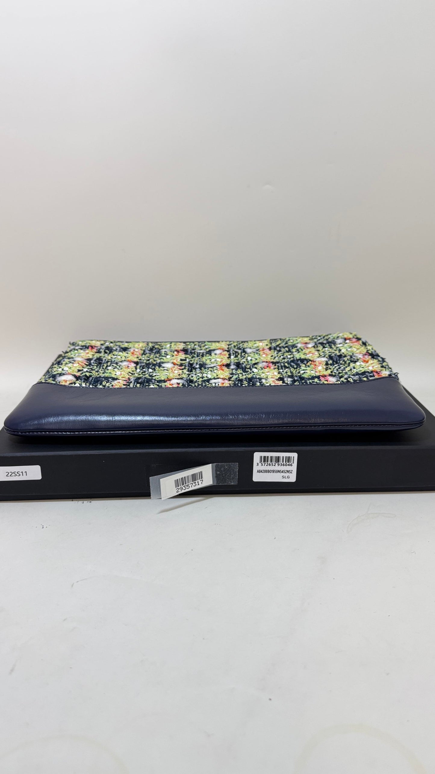 Chanel Tweed Navy Clutch - Preloved Full Set with Images