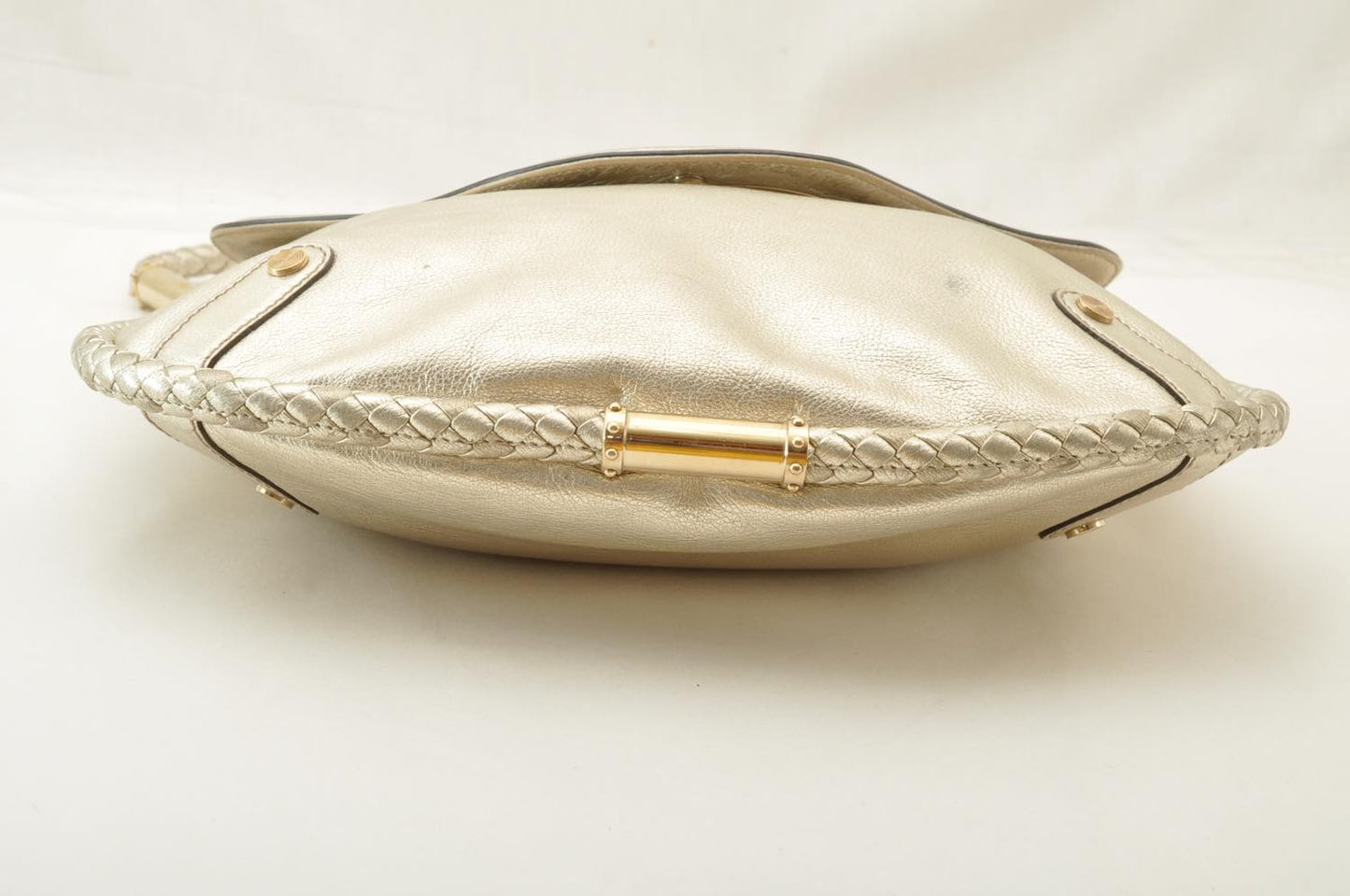 GUCCI Interlocking Fringe Shoulder Bag Leather Champagne Gold 167732 rd106