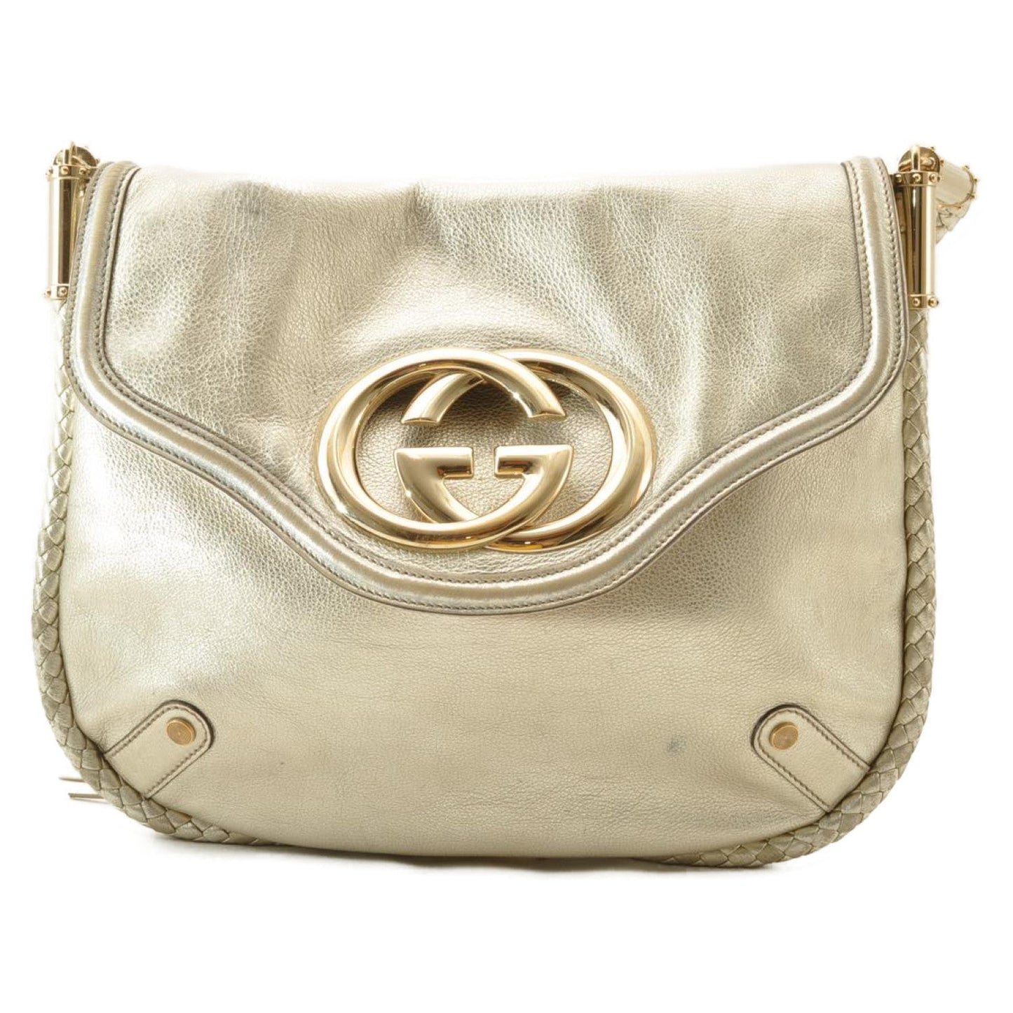 GUCCI Interlocking Fringe Shoulder Bag Leather Champagne Gold 167732 rd106