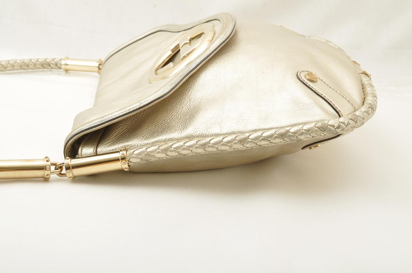 GUCCI Interlocking Fringe Shoulder Bag Leather Champagne Gold 167732 rd106