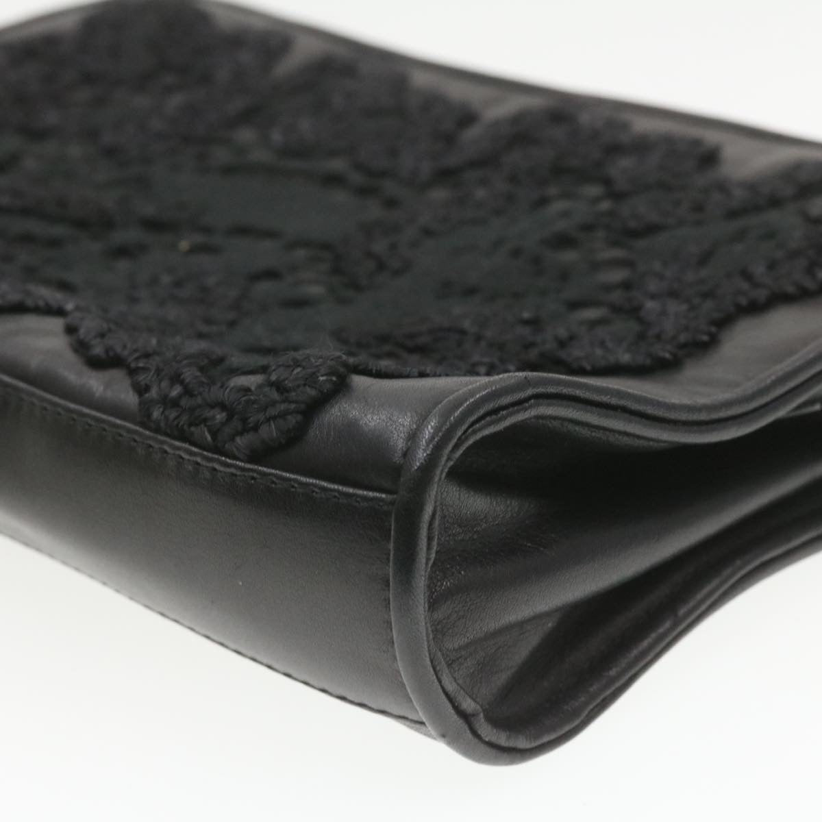 FENDI Clutch Shoulder Bag Leather 2Way Black rd1373
