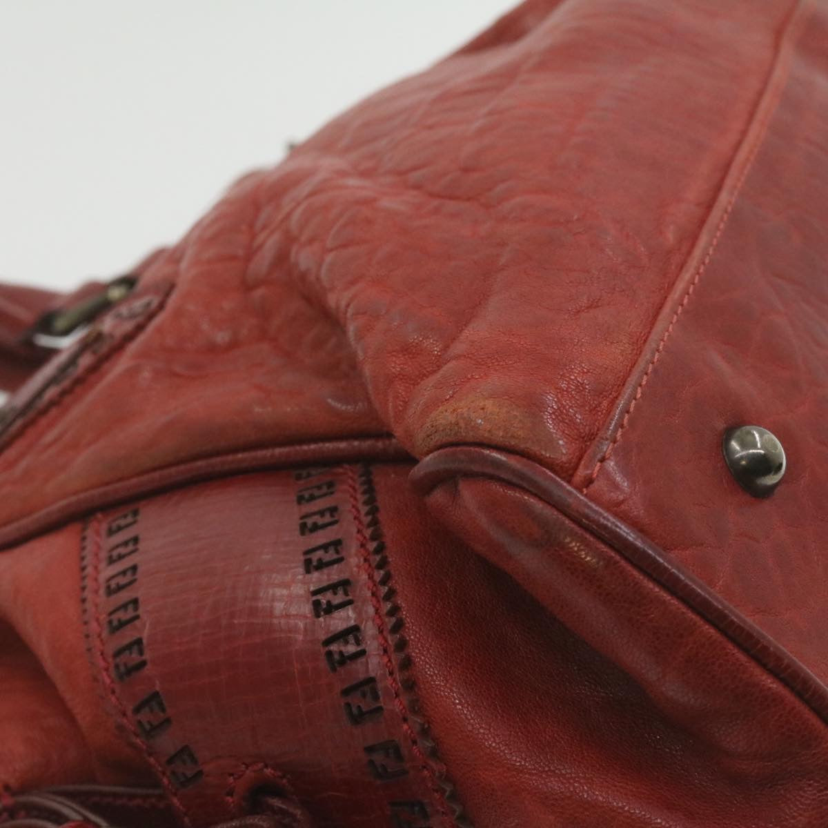 FENDI Du Jules Hand Bag Leather Red rd1809