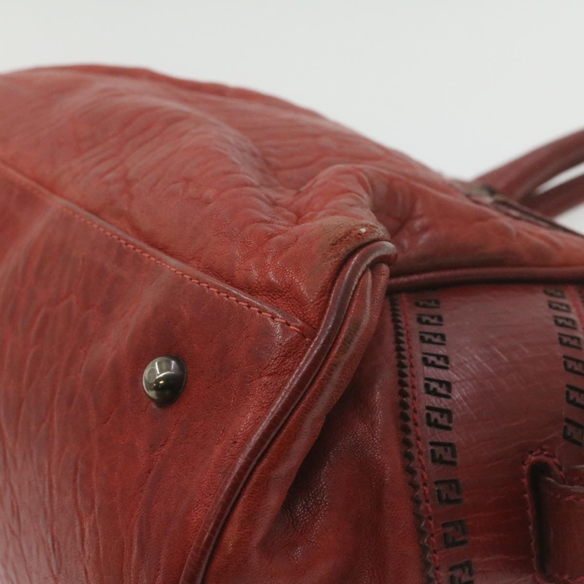 FENDI Du Jules Hand Bag Leather Red rd1809