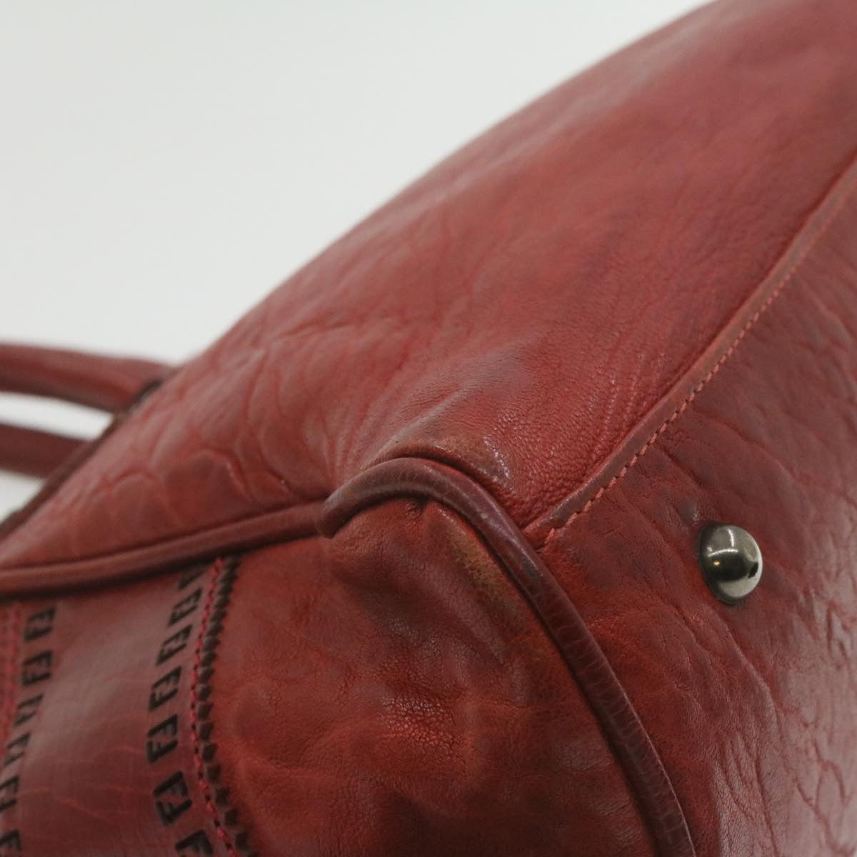 FENDI Du Jules Hand Bag Leather Red rd1809