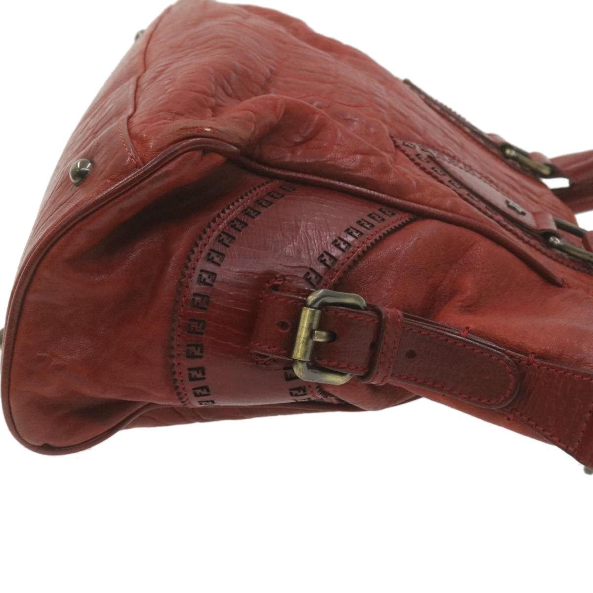 FENDI Du Jules Hand Bag Leather Red rd1809