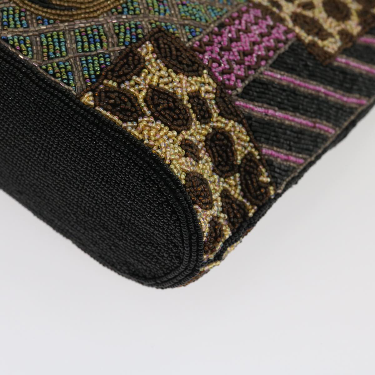 FENDI Beads Hand Bag Black Pink Green rd2074