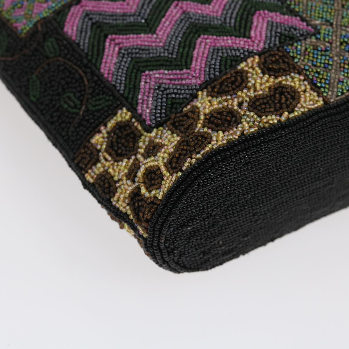 FENDI Beads Hand Bag Black Pink Green rd2074