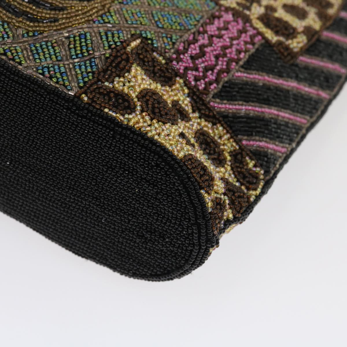 FENDI Beads Hand Bag Black Pink Green rd2074