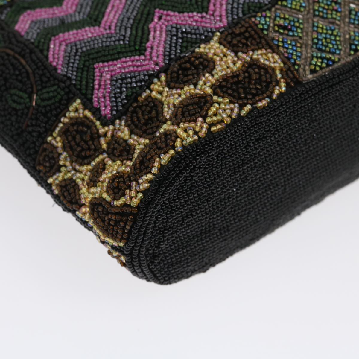 FENDI Beads Hand Bag Black Pink Green rd2074